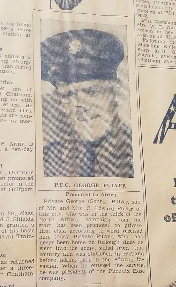 Antique newspaper clipping of George Pulver from Hudson Register in Hudson, NY.