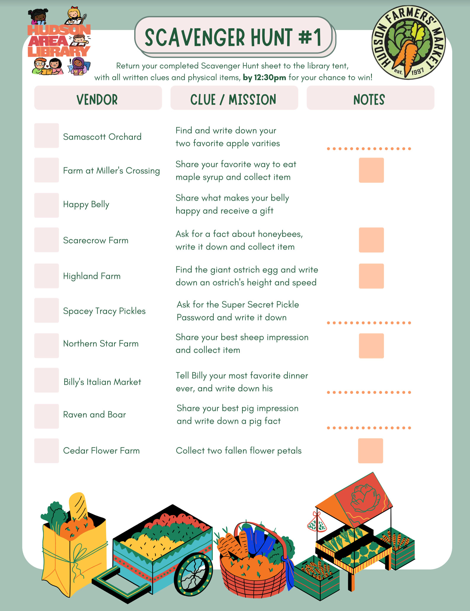 Farmers Market Scavenger Hunt Printable