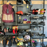 The store offers a wide variety of biking gear and attire for sale
